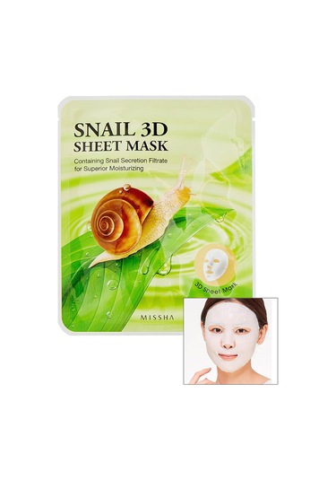 Missha Salyangoz Salgısı Özü İçeren Nemlendirici Yaprak Maske 23 G Snail Healing 3D Sheet Mask