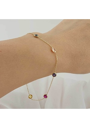 Bilezikhane Renkli Taşlı Altın Bileklik 30246049 Sarı Altın