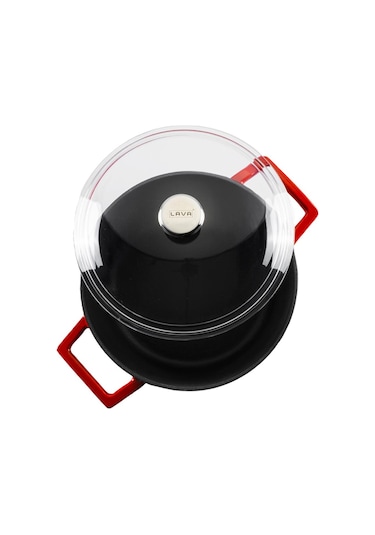 Lava Döküm Yuvarlak Tencere Cam Kapaklı Glaze 28 CM