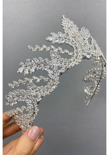 FdayAksesuar Gümüş Renk Baget Zirkon Taşlı Klasia Gelin Tacı FRDY31628