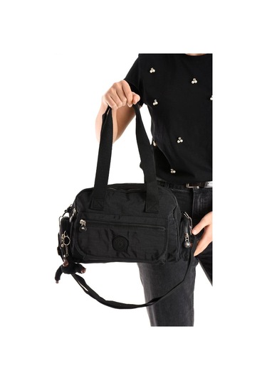 Omuz Çantası Çok Cepli Hafif Klinkır Kumaş 30 20 Cm Çapraz Askılı Postacı Çanta Kol Çantası Siyah