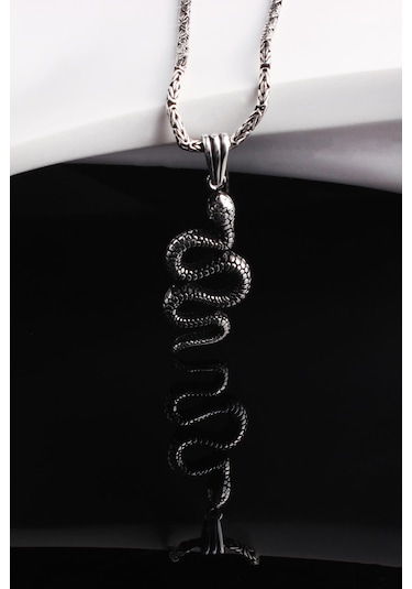Omar Silver Erkek Kral Zincirli Yılan Model Gümüş Kolye