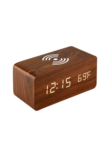 Kablosuz Şarj Cihazlı Dijital Çalar Saat Led Masa Çalar Saat Sıcaklık Ekranı Kırmızı