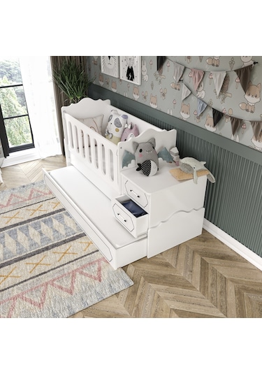 Hayal Modern Büyüyen Beşik Beyaz - Tamamı 1. Kalite Mdf Beyaz