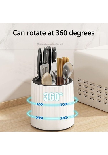 Beyaz Döner Bıçak Tutucu Mutfak Depolama Rafı Çubuk Saklama Tüpü Çubuk Saklama Kutusu Bıçak Saklama Rafı