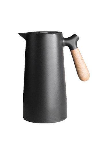 Hfambition 1l Kapasiteli 304 Paslanmaz Çelik Isı Saklama Potu - Nordik Ahşap Saplı Siyah Otomatik/ev/mutfak Diğer