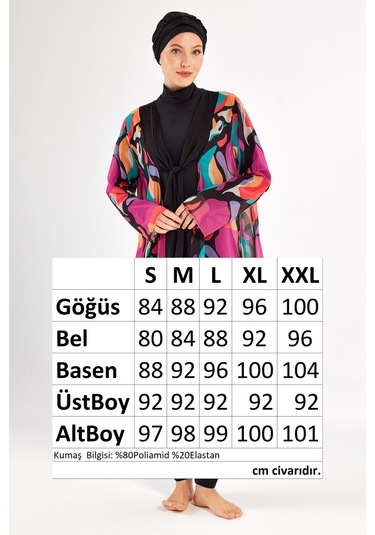 3'lü Pareolu Likralı Tam Kapalı Tesettür Mayo Yumı 1134 Siyah Siyah