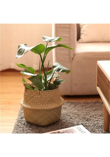 Lebihmurah 4488 Sepet Rattan Katlanır Hasır Saplı Yuvarlak Doğal Deniz Çimi Bitki Depolama Ahşap Podazz