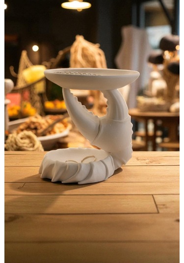 Oxyteez Yengeç Figürlü Dekoratif Sunumluk Beyaz Renk Reçine Tasarım Ev Ve Ofis Dekorasyonu