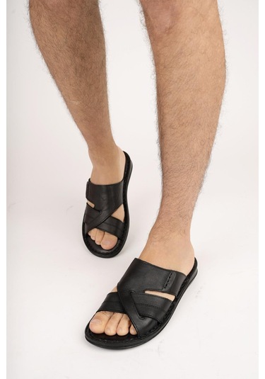 Muggo Eco Erkek Günlük Hakiki Deri Rahat Yumuşak Taban Ortopedik Terlik 001