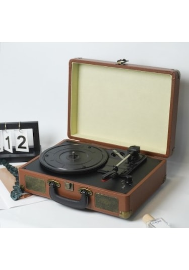 Fomixx Tr-102 Kahverengi Hoparlörlü Bluetoothlu Pikap Plak Çalar Kahverengi