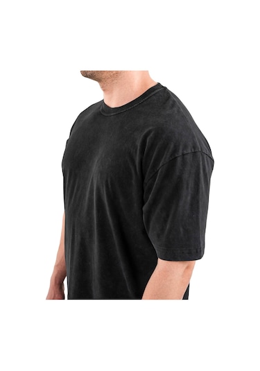 Kingsize Nutrition Kingsize Hard Work Antik Yıkamalı Oversize T-shirt Siyah Siyah