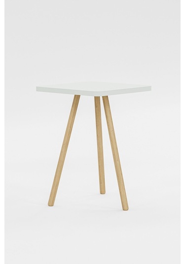 İntergo Kare Tasarımlı Ahşap Ayaklı Tekli Zigon Sehpa Beyaz