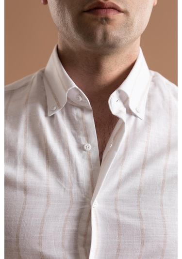 Evrytime Slimfit Pamuklu Çizgili Yaka Düğmeli Uzun Kol Erkek Yazlık Gömlek 001