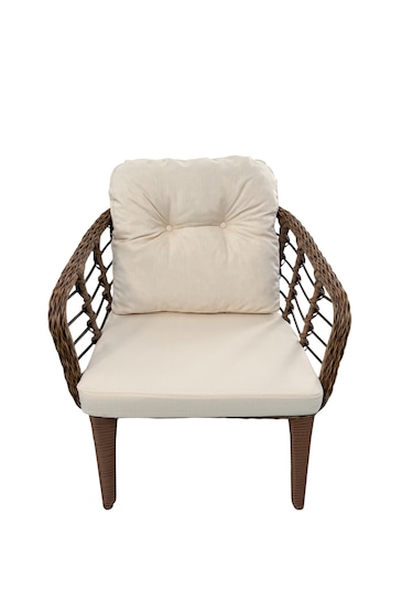 Kartepe 2 1 1 Rattan Bahçe Balkon Takımı,kahve Rattan/krem Kumaş Kahverengi - Krem