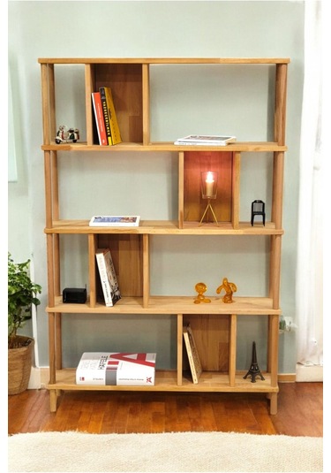 Lüx Naturel Ahşap 5 Raflı Modern Dekoratif Kitaplık Mutfak Rafı Kiler Çok Amaçlı Düzenleyici Raf Ahşap