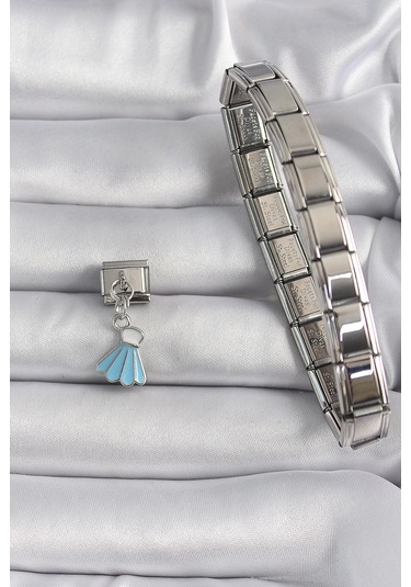 316l Çelik Gümüş Renk Mavi Renk Sallantı Elbise Model Nomination Charm Çok Renkli