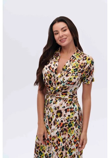 Leopar Çiçek Desenli Elbise Cnl Leopar