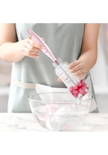 Babyjem Süngerli Biberon Temizleme Fırçası Pembe
