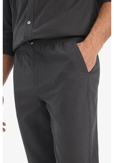 Defacto %100 Pamuk Slim Fit Keten Görünümlü Jogger Antrasit Erkek Pantolon D2671ax/ar9 Antrasit