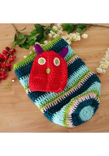 Suntek Yenidoğan Örme Tığ Kostüm + Şapka Çok Renkli