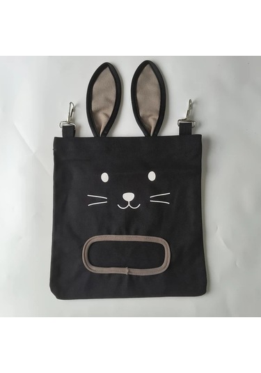 Fochsia Büyük Boy Kulaklı Asılı Kuru Ot Çantası Siyah - Tavşan, Ginepig, Sürüngen İçin Dayanıklı Yemlik