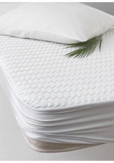 Kapitoneli Fitted Lastikli Sıvı Geçirmez Alez -160x200cm Beyaz