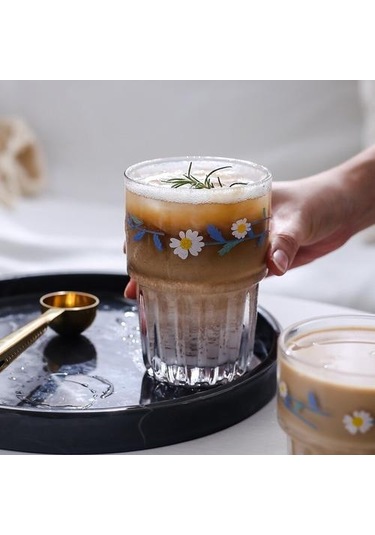 Küçük Papatyalar Baskı Cam Kahve Kupa Yaratıcı Cam Bardak Çay Süt Limon Suyu İçme Kupası Ev Drinkware Latte Kupalar Beyaz A