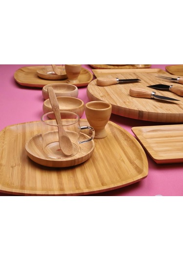 Atbyhome Bambu Vista 6 Kişilik 47 Parça Doğal Bambu Kahvaltı Takımı - Kahvaltı Seti Sunum Seti Bambu