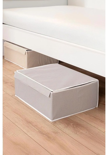 3 Adet Çok Amaçlı Kapaklı Düzenleyici Kutu Baza Hurç 50x40x19 Cm Gri-beyaz