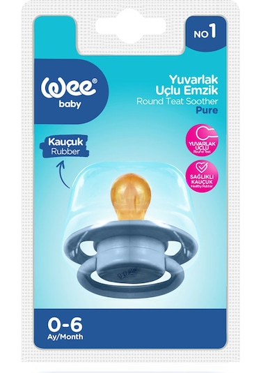 Wee Baby Pure Yuvarlak Uçlu Kauçuk Emzik No:1 Mavi 0-6 Ay