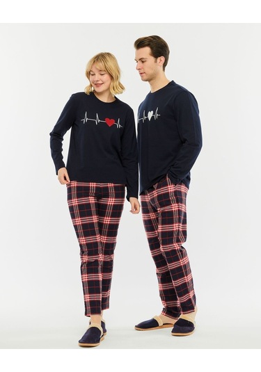 Bella Dossi Çiftlere Özel Kombin Kalp Atışı Pijama Takımı Lacivert
