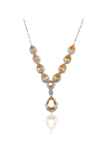Şampanya Sitrin Taşlı Damla Model 925 Ayar Gümüş Dörtlü Set 201024157 Gümüş