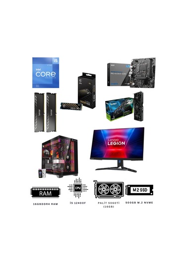 Alltech Virtual Raid 16X i5-12400F 16 GB 500 GB NVMe SSD RTX5060Ti 27" Free Dos Masaüstü Oyuncu Bilgisayarı