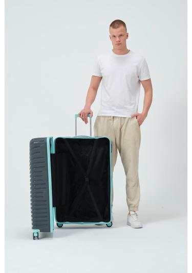 Keo-plus Gri-turkuaz Büyük Boy Silikon Kırılmaz Pp Valiz Gri - Turkuaz