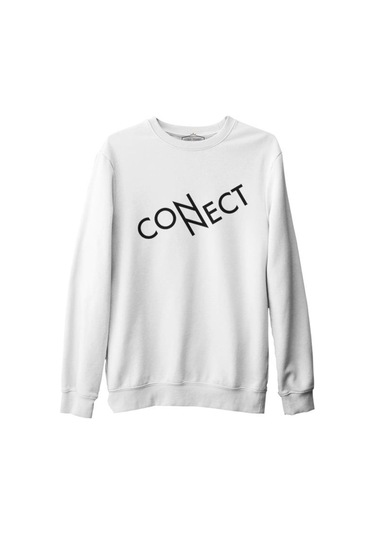 Connect With N Beyaz Erkek Kalın Sweatshirt