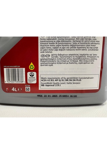 Mobil 10w-40 4l Motor Yağı Üretim Tarihi 2025