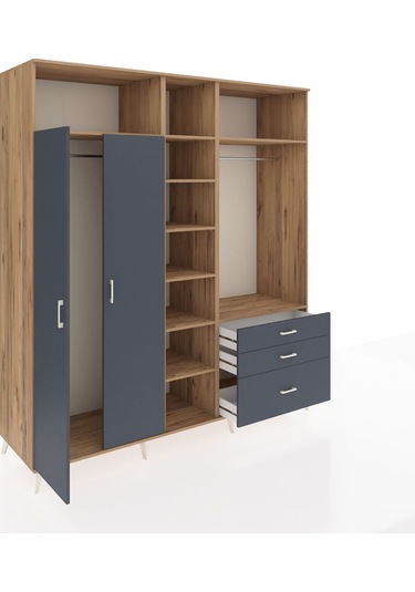 Kronos Dolap 9 Raflı 3 Çekmeceli 2 Askılı 220x59x243 Çam-antrasit/antrasit Antrasıt/antrasıt