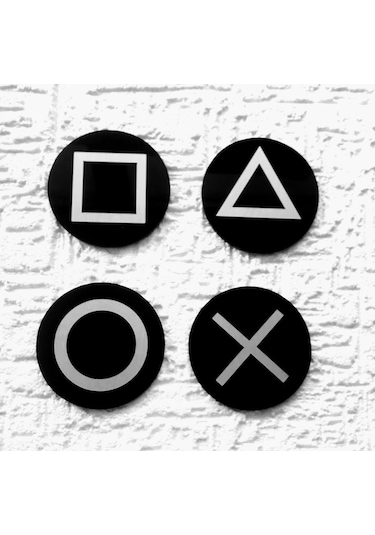 Pleksi Playstation Bardak Altlığı Set Gümüş - Siyah
