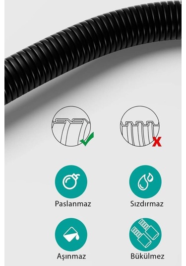Duş Hortumu Örgülü Siyah Siyah
