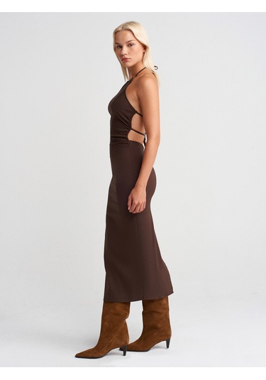 Dilvin 91518 Halter Yaka Midi Elbise-kahve Kahve