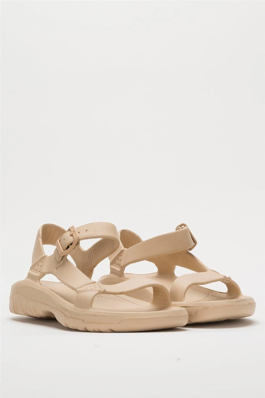 Unisex Eva Spor Kaymaz Yürüyüş Sandaleti Krem Krem