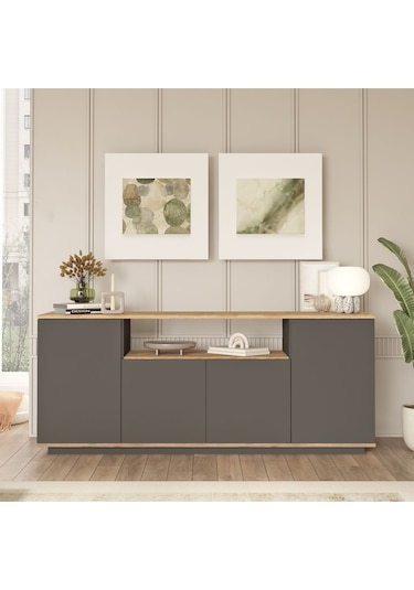 Future Konsol 4 Kapaklı Raflı 180cm Çam-antrasit Fr15-aa