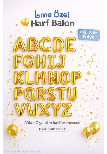 V Harf Altın Folyo Balon 16 Inç 40 Cm