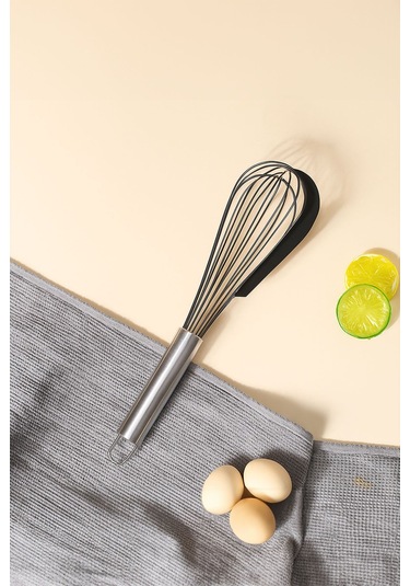 Silikonlu Paslanmaz Çelik Tel Çırpıcı Yumurtalık Sos Krema Karıştırıcı 35 Cm Çelik