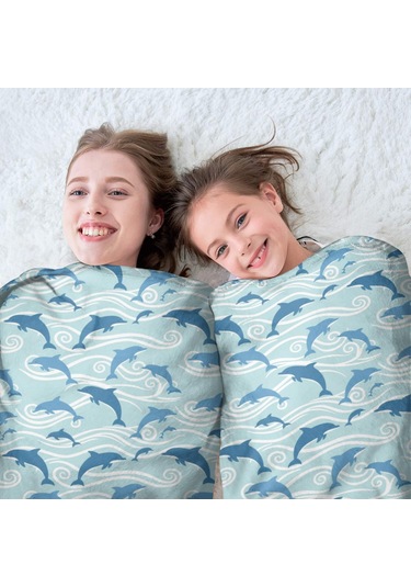 Yunus Desenli 60 İnç Yuvarlak Flanel Battaniye, Yumuşak, Hafif, Ev Seyahat-a21 Dolphin Wave Silhouette