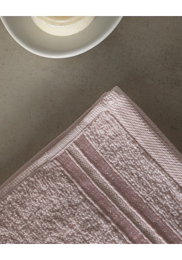 Maynor Bordürü Floşlu 2'li %100 Pamuk El Havlusu - Pudra 8684427114391 Pudra