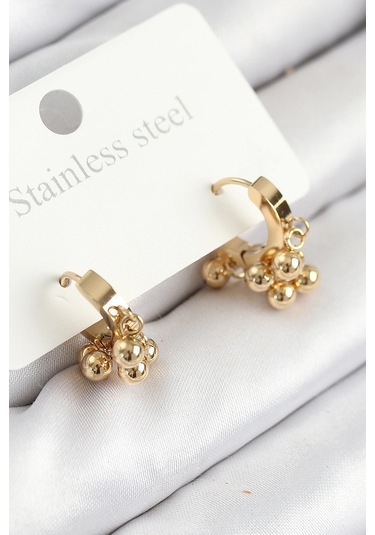 316l Çelik Boncuklu Halka Model Gold Renk Kadın Küpe - Tj-bkp11214 Çok Renkli