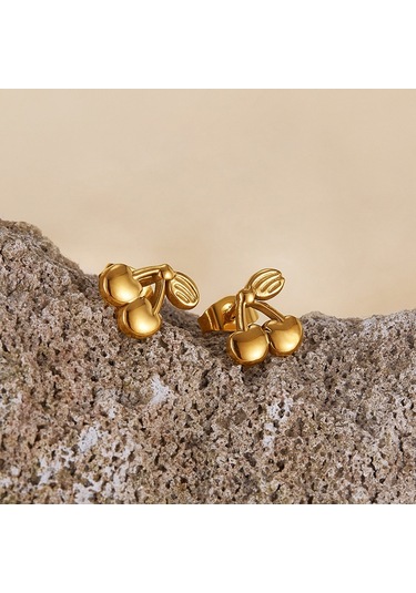 Sones Opk Ge943 1 Çift Paslanmaz Çelik Basit Narin Kiraz Küpe Altın