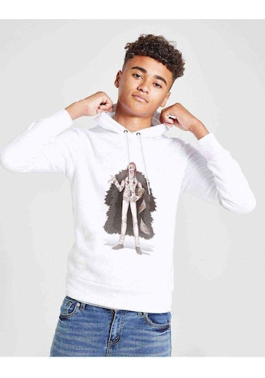 Anime One Piece Baskılı Unisex Çocuk Kapüşonlu Beyaz Sweatshirt (528916517)